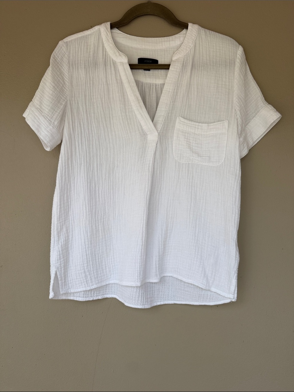 J. Crew White Split-Neck Gauze Pocket Top